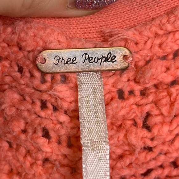 Free People Peach Songbird Pullover V-Neck Sweater - Picture 4 of 7